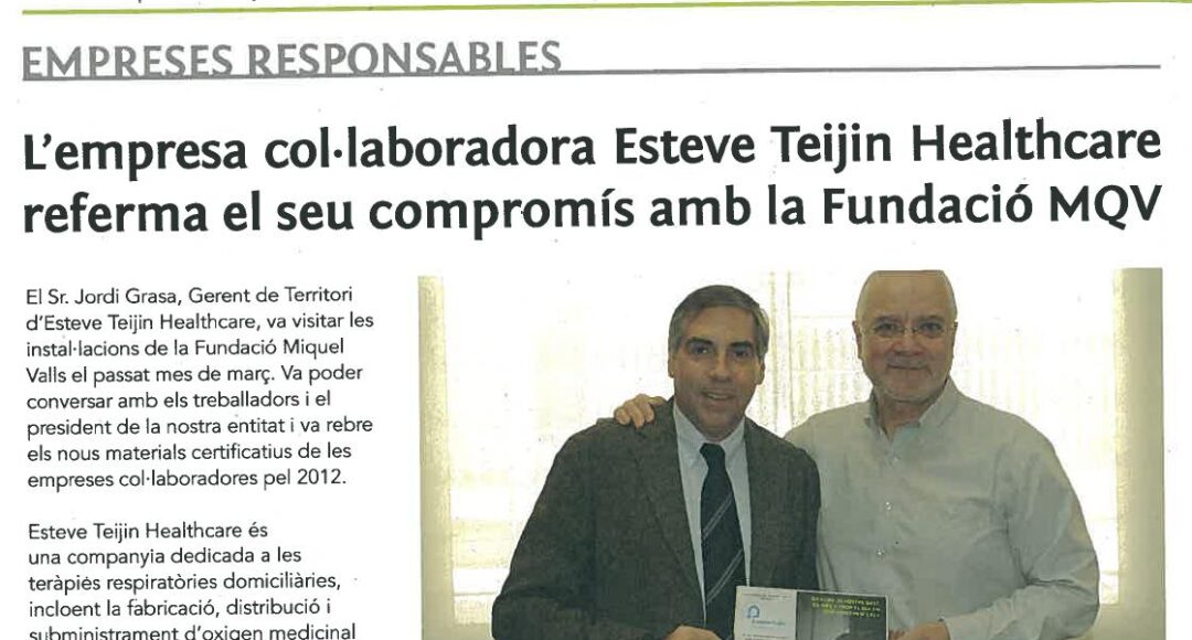 Esteve Teijin reafirma su compromiso con los pacientes de ELA y la Fundación Miquel Valls